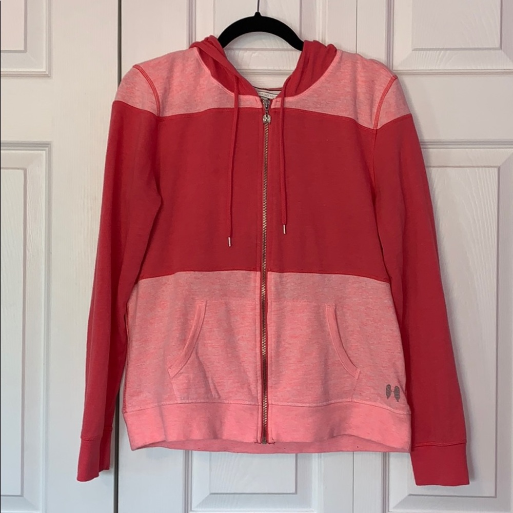 Coral color block zip up